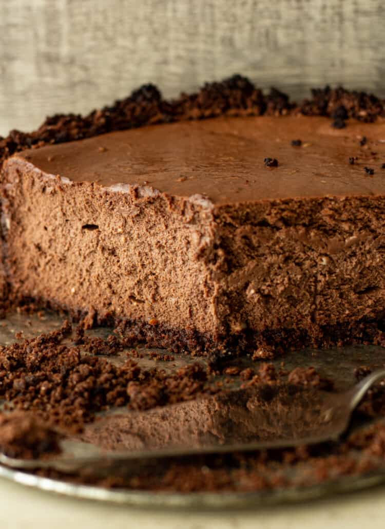 closeup of chocolate cheesecake