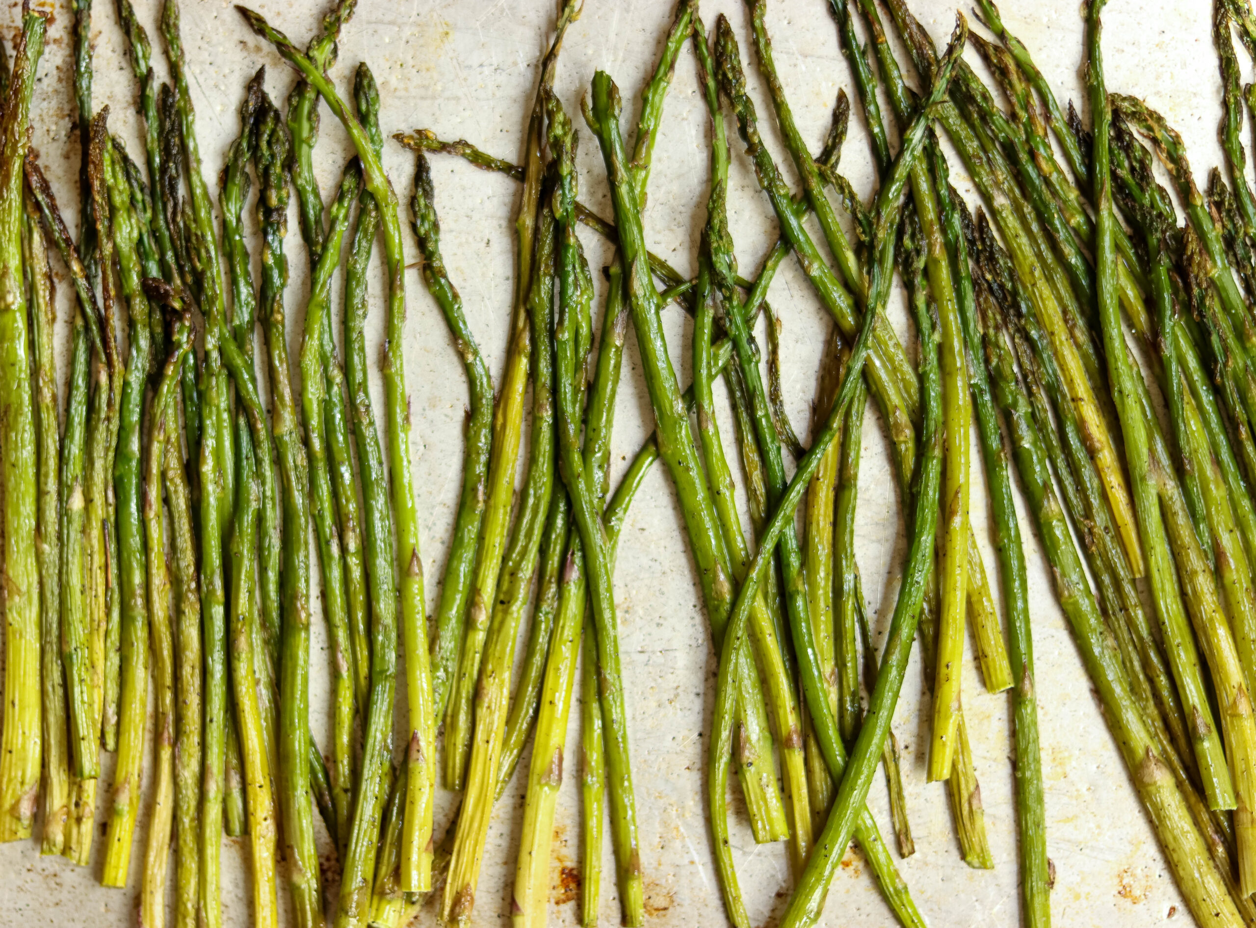 roasted asparagus on a sheet pan