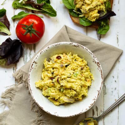 sandwich toppings and bowl of chicken salad