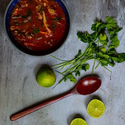 Photo of soup with limes and cilantro