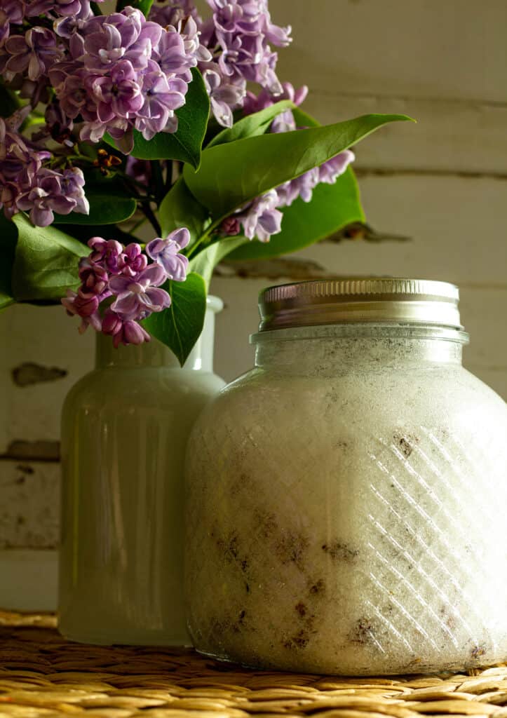 photo of a jar of lilac sugar