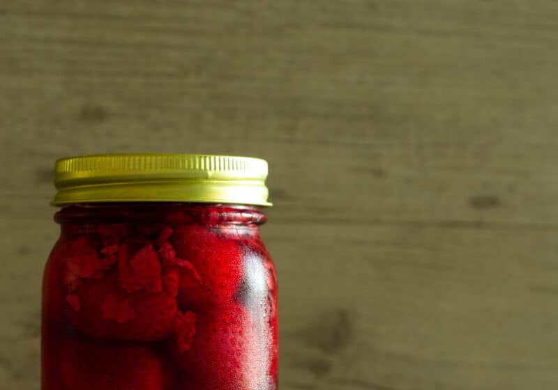 pickled strawberries in a jar
