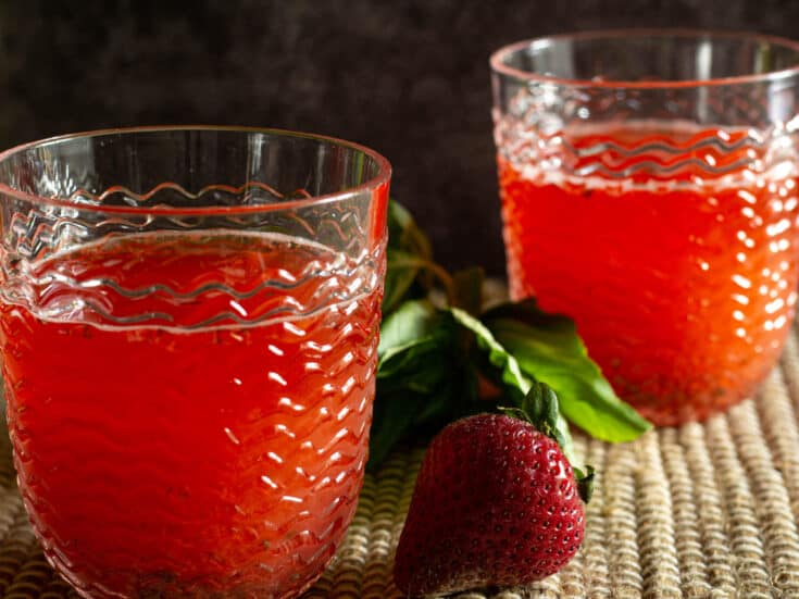 two glasses of strawberry basil lemonade