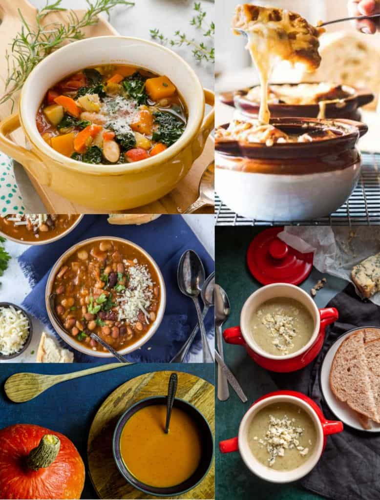 collage of several bowls of soup