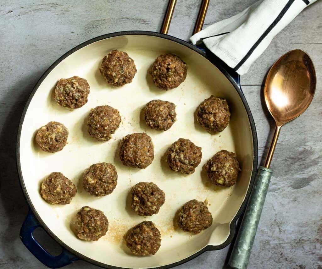 Baked meatballs in a skillet