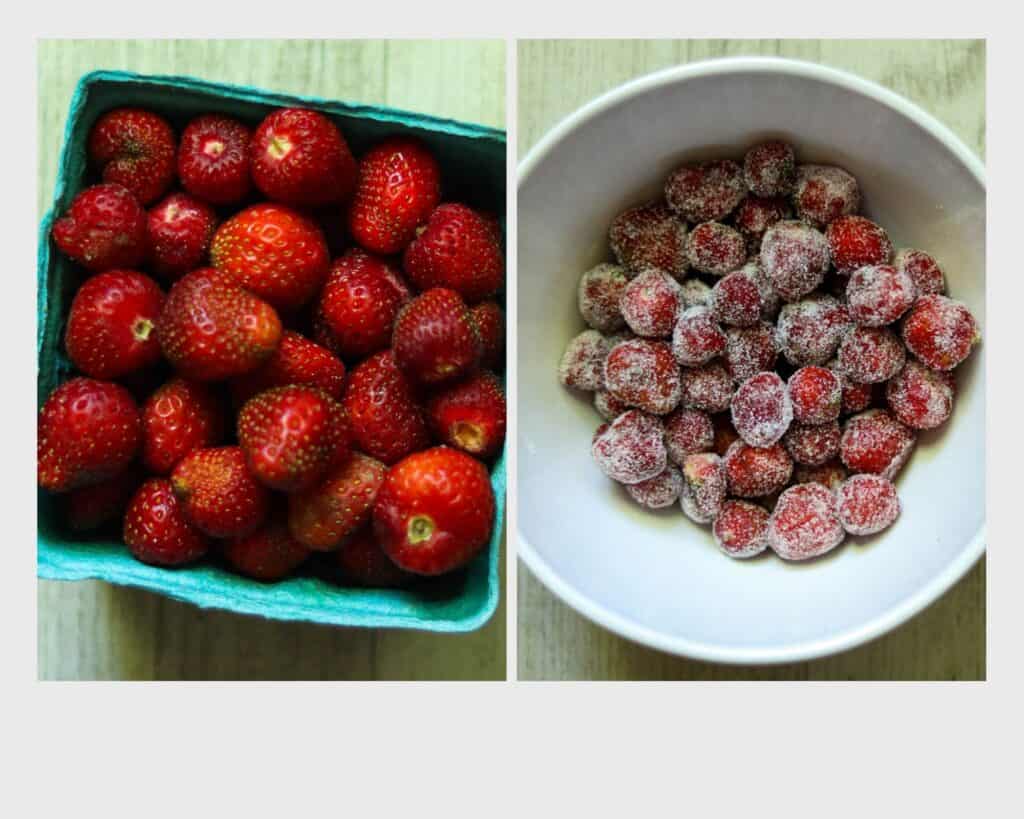 fresh strawberries and sugared strawberries