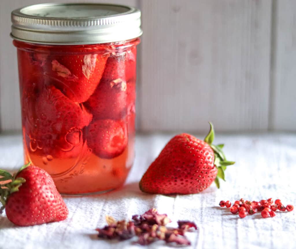 photo of a jar of pickled strawberries