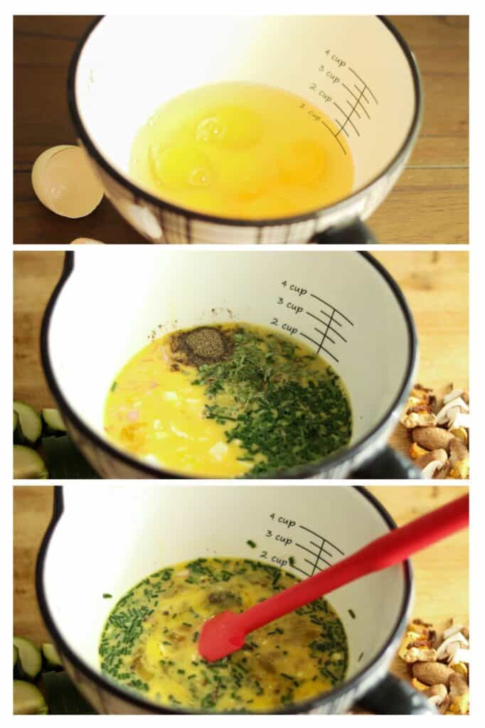 photos of mixing the eggs and the herbs together