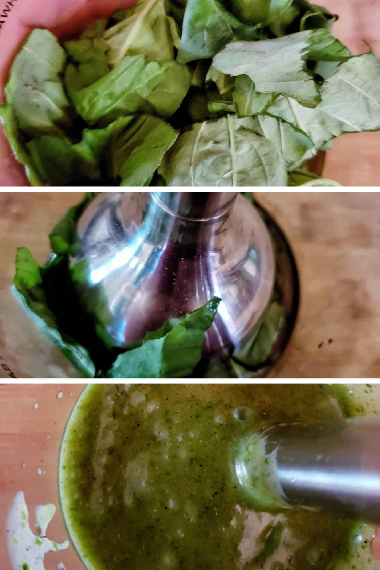 photos showing the vinaigrette being blended