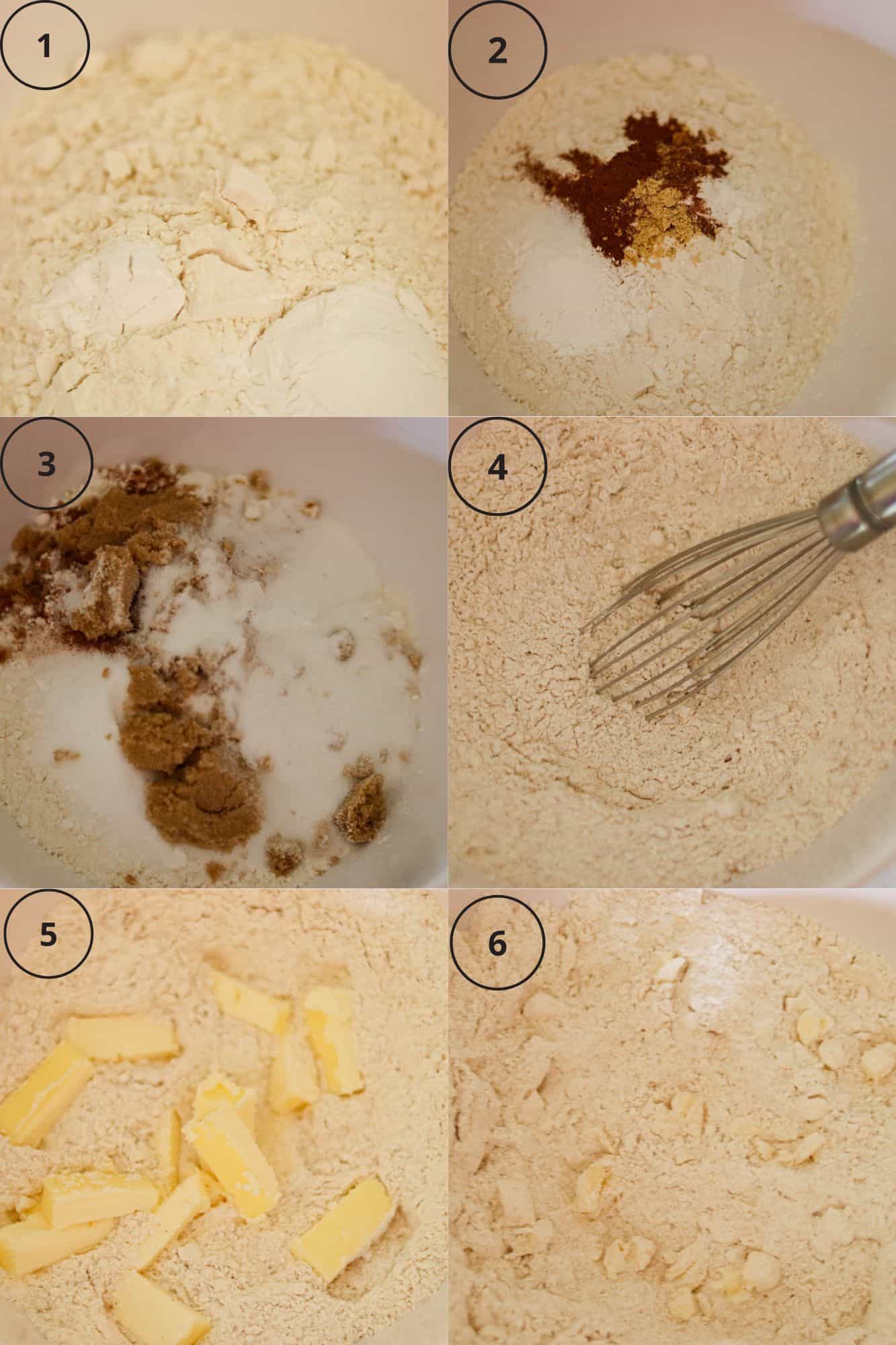 photos showing how to combine the dry scone ingredients.
