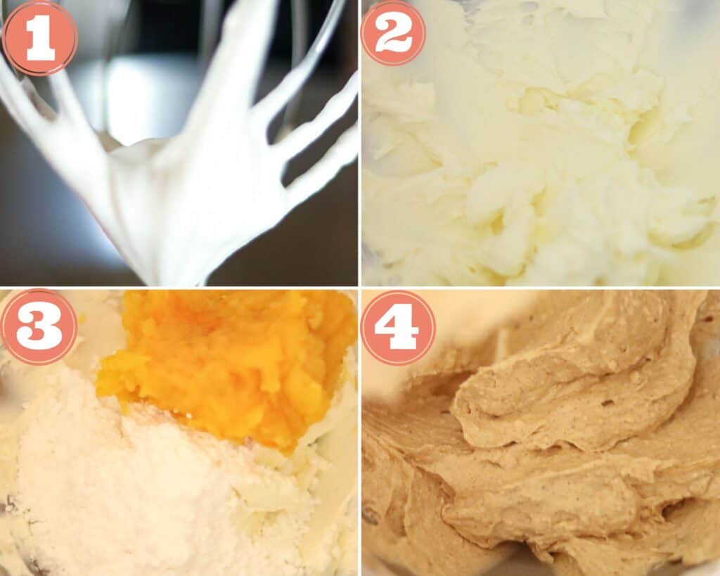 Four photos that show how to make the cheesecake bar filling step by step.