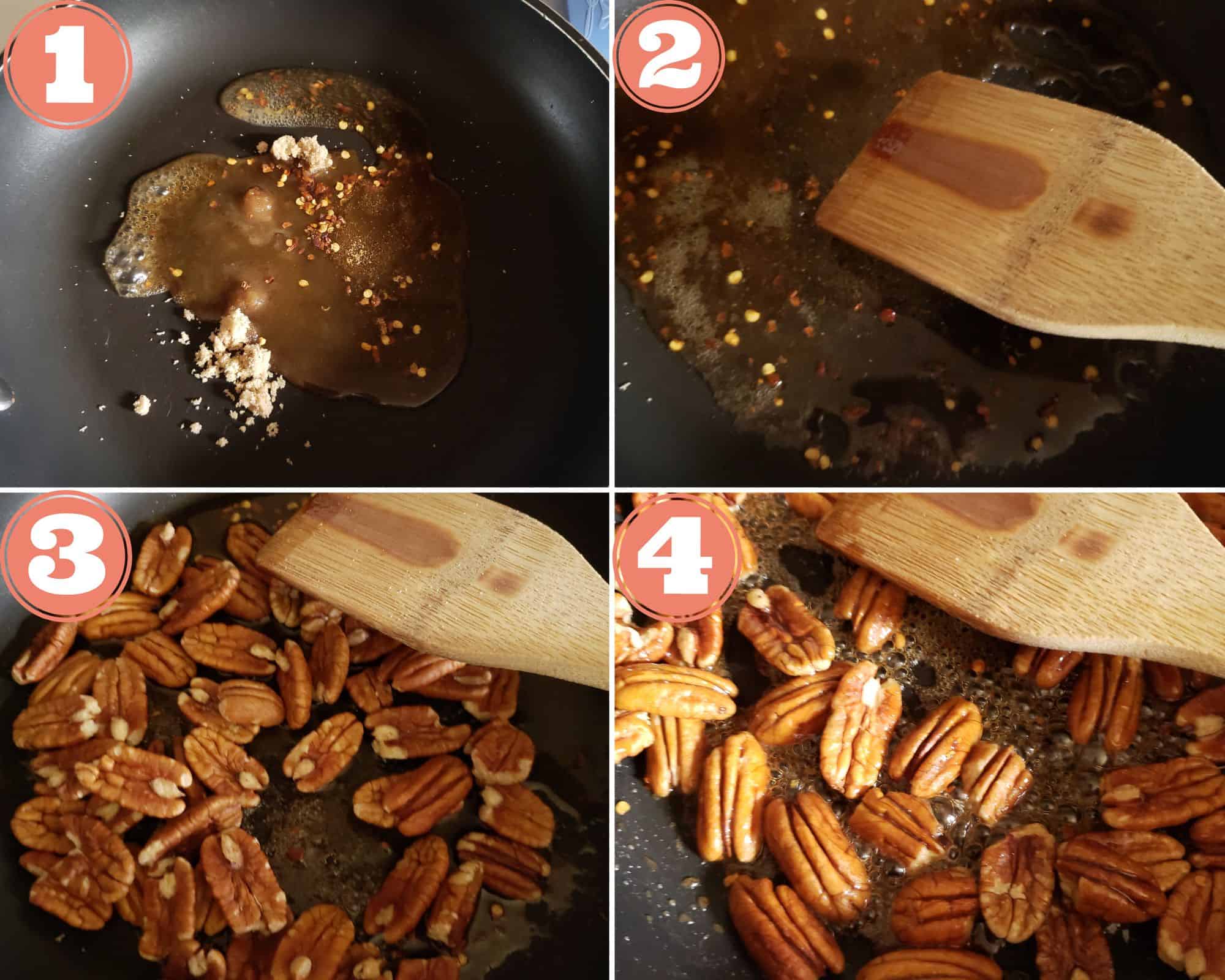 photos showing how to make the candied pecan glaze