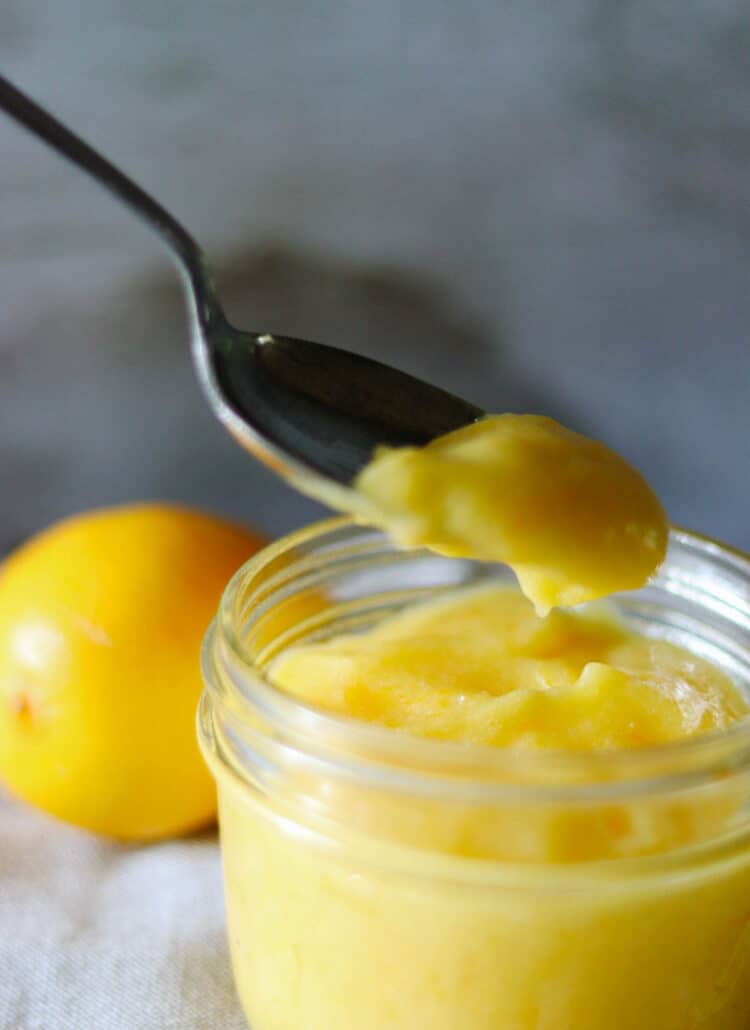 Lemon Curd on a spoon.