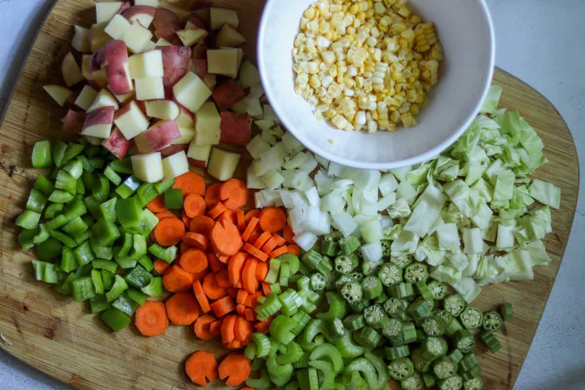 chopped vegetables for vegetable soup.