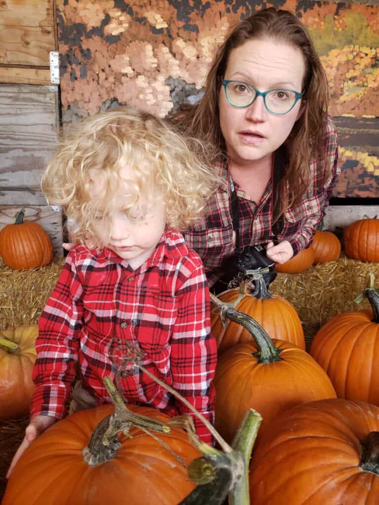 Amy at the pumpkin patch.
