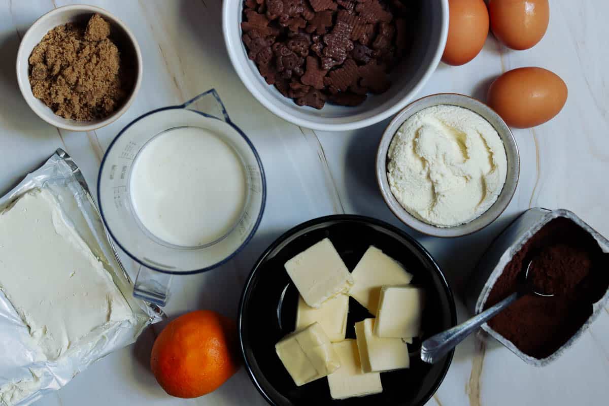 chocolate orange cheesecake ingredients.