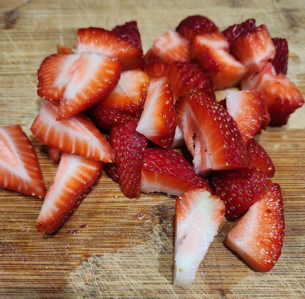 Chopped strawberries.