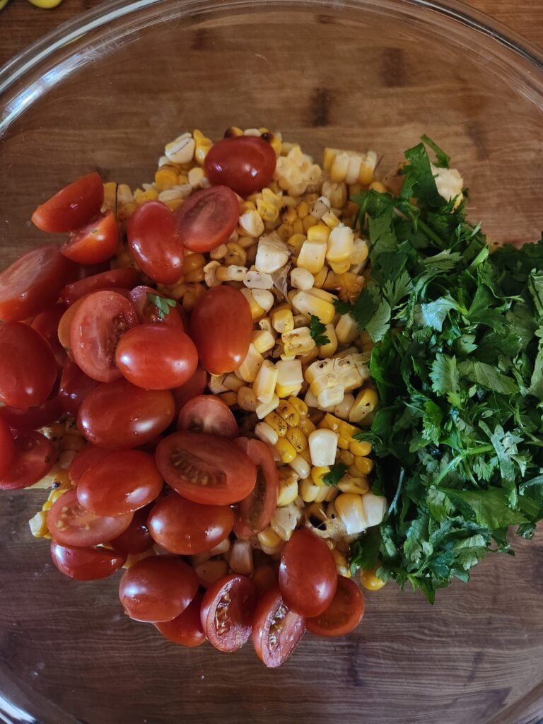 Corn Salad ingredients in a bowl.